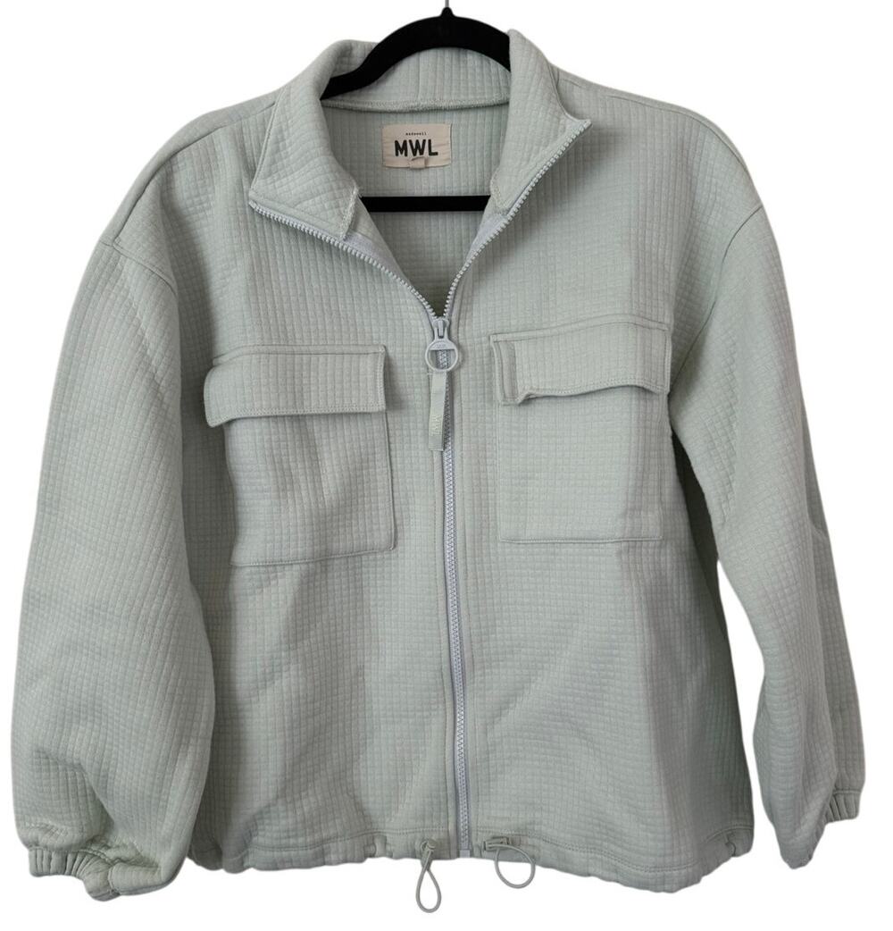 Madewell Mint Green Quilted Waffle Jacquard Zip Jacket Pockets Small Athleisure